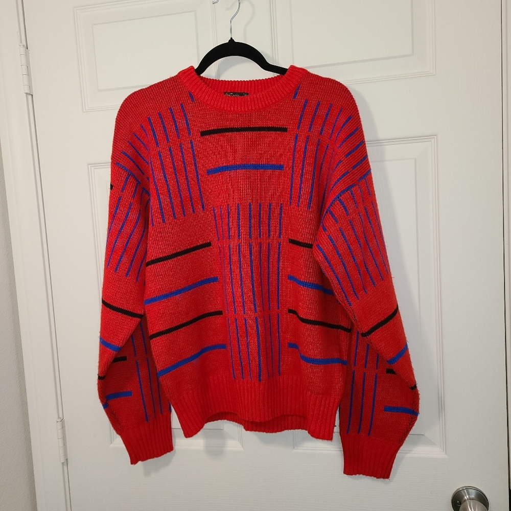 Vintage 80s/90s Sweater Geometric Eagle Sport Red/blue Size L